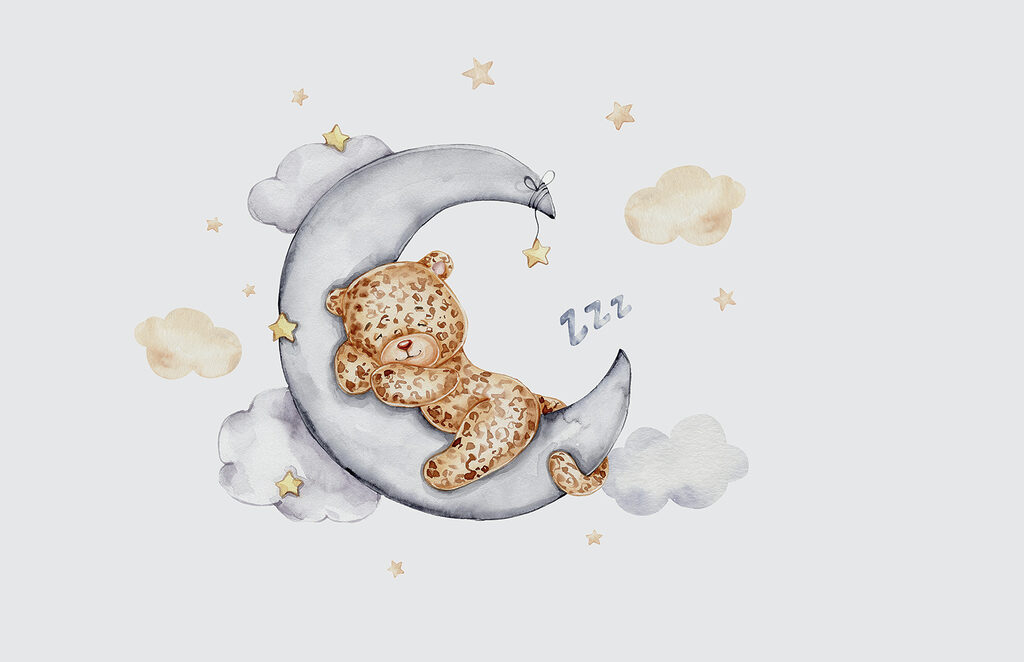 Un ours en peluche dormant sur la lune Un ours en peluche dormant sur la lune