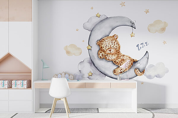 Un ours en peluche dormant sur la lune Un ours en peluche dormant sur la lune