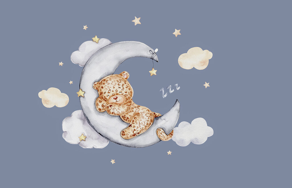 A teddy bear sleeping on the moon A teddy bear sleeping on the moon