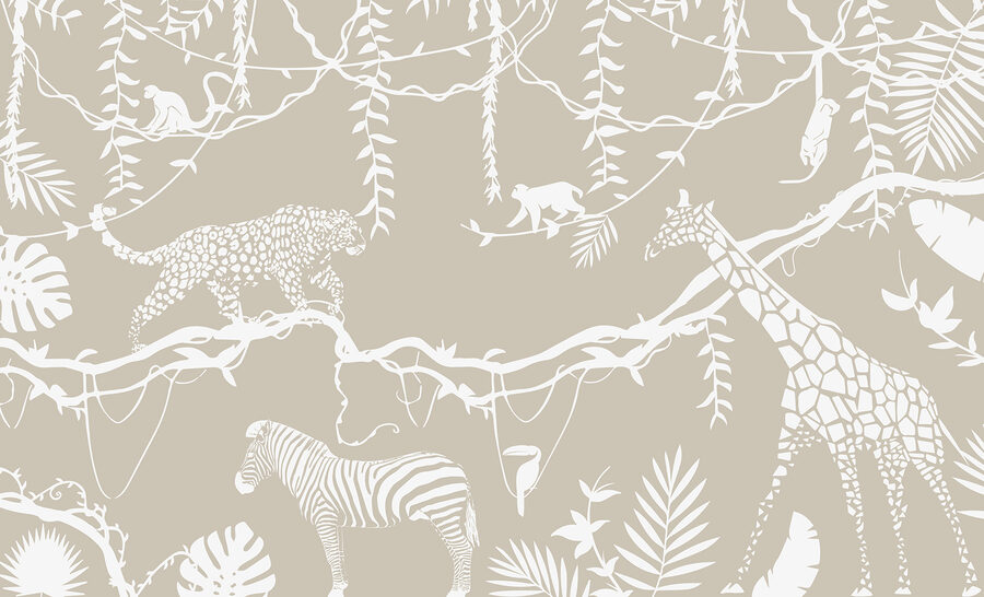 Un papier peint avec des animaux et des plantes