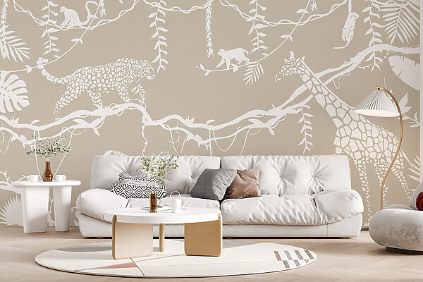 Un papier peint avec des animaux et des plantes Un papier peint avec des animaux et des plantes