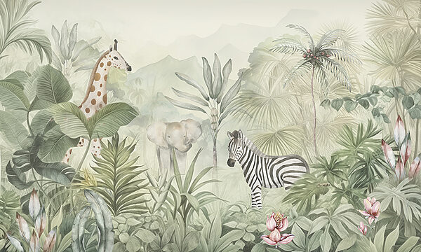 Un papier peint avec des animaux dans la jungle Un papier peint avec des animaux dans la jungle