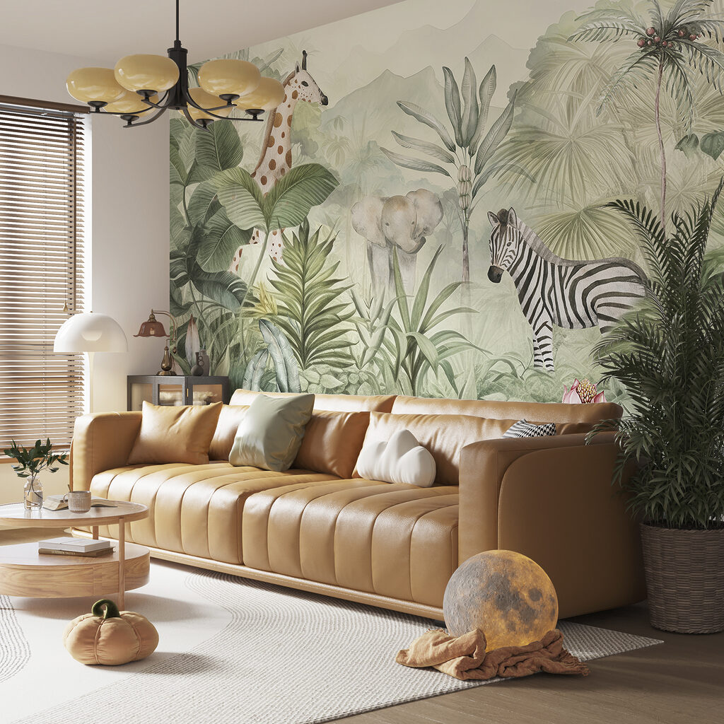 A wallpaper with animals in the jungle