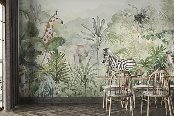 Un papier peint avec des animaux dans la jungle Un papier peint avec des animaux dans la jungle