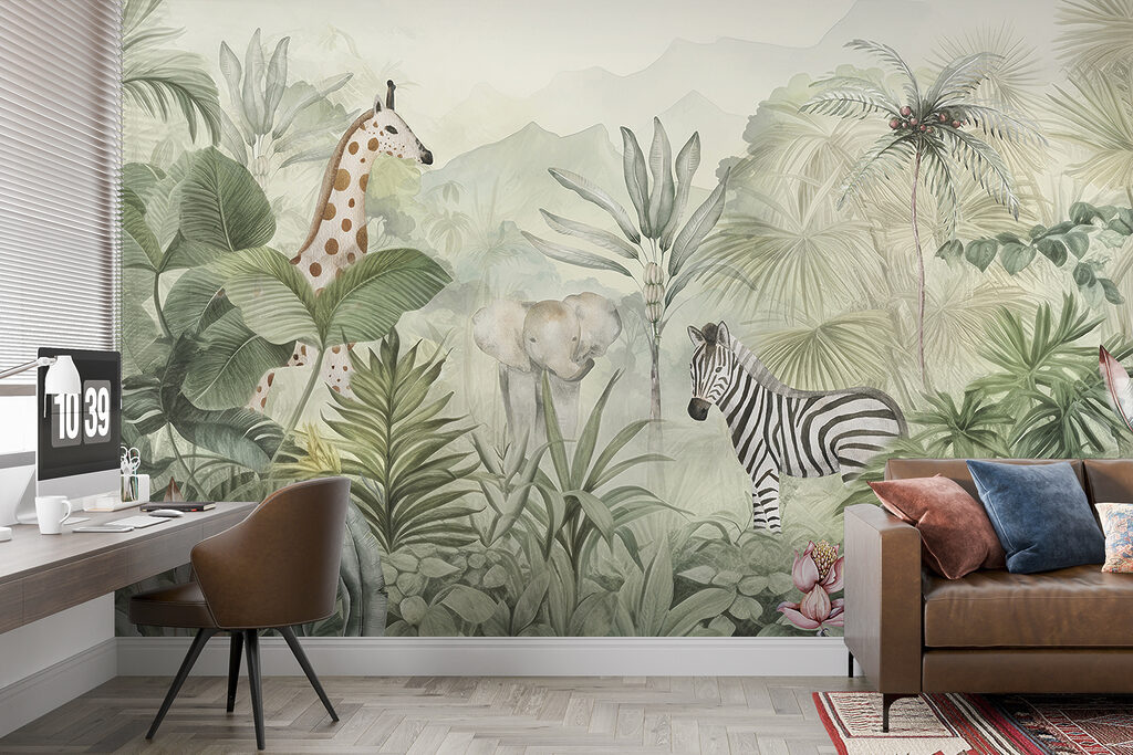 A wallpaper with animals in the jungle