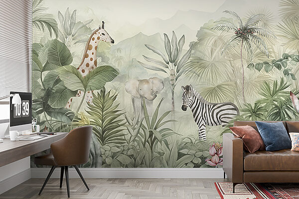 Un papier peint avec des animaux dans la jungle Un papier peint avec des animaux dans la jungle