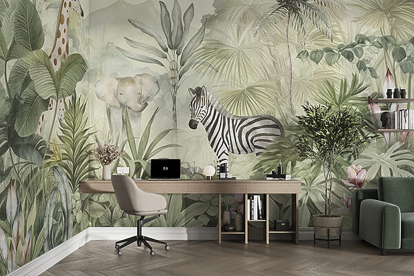 Un papier peint avec des animaux dans la jungle Un papier peint avec des animaux dans la jungle