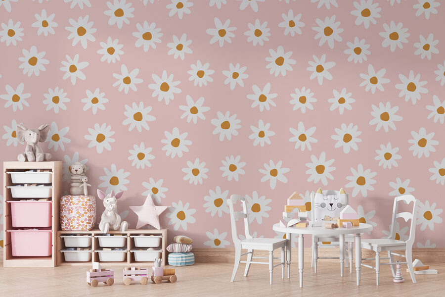 Motif de fleurs blanches sur fond rose