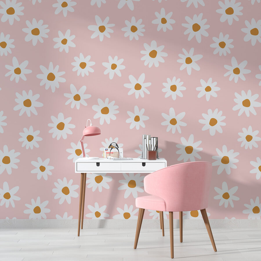 Motif de fleurs blanches sur fond rose