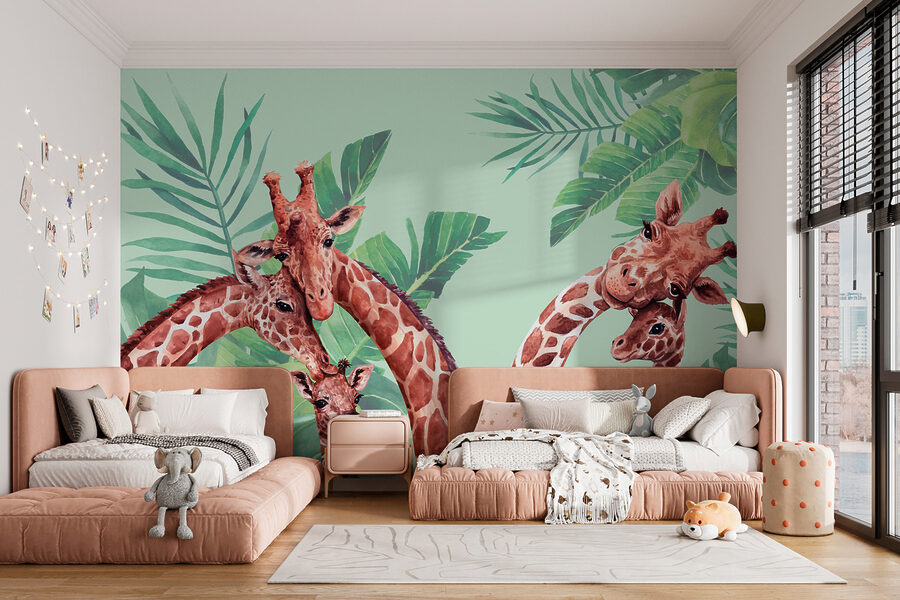 Un groupe de girafes avec leurs têtes ensemble