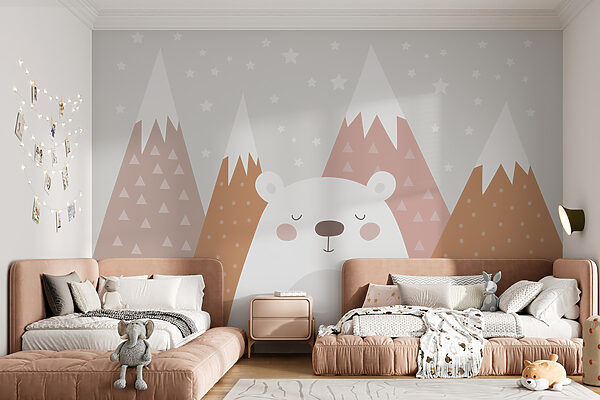 Papier peint Papier peint Un ours devant des montagnes (UGS : w00080)
