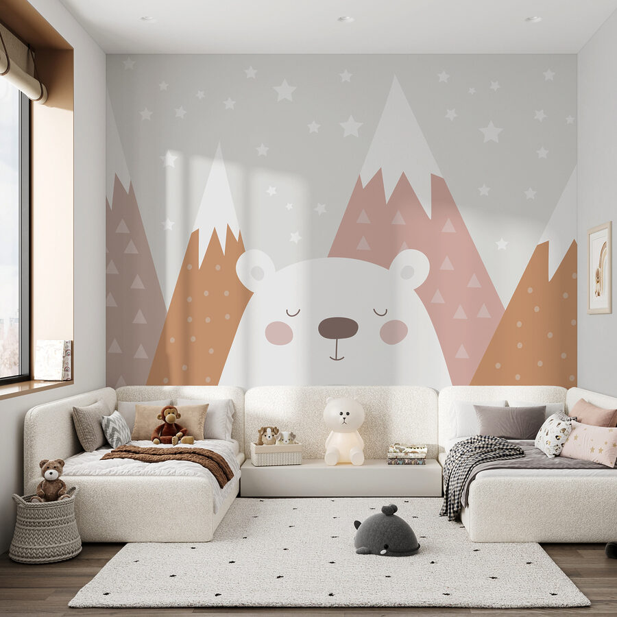 Un ours devant des montagnes