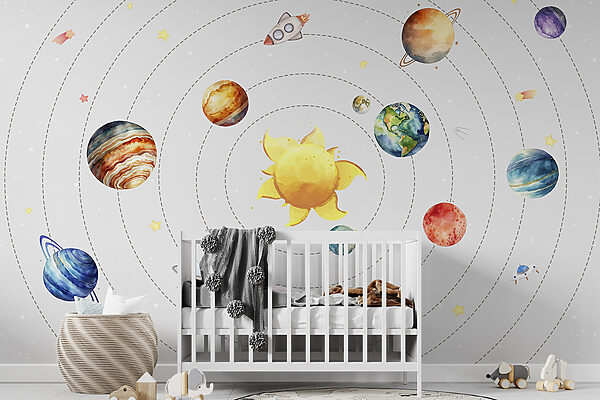 Un système solaire avec des planètes et des étoiles Un système solaire avec des planètes et des étoiles