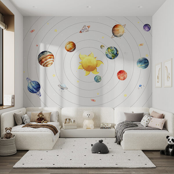 Un système solaire avec des planètes et des étoiles Un système solaire avec des planètes et des étoiles