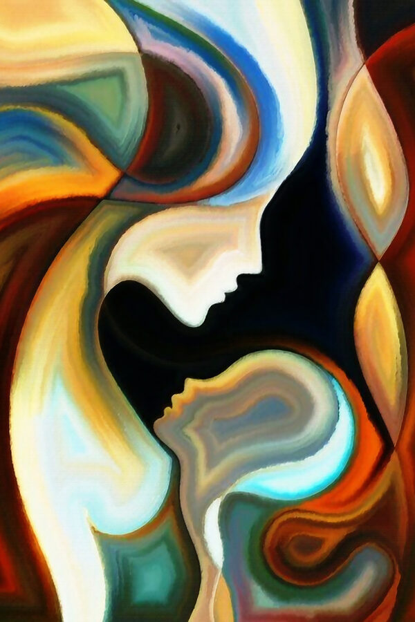 Un arrière-plan coloré avec un couple de visages Un arrière-plan coloré avec un couple de visages