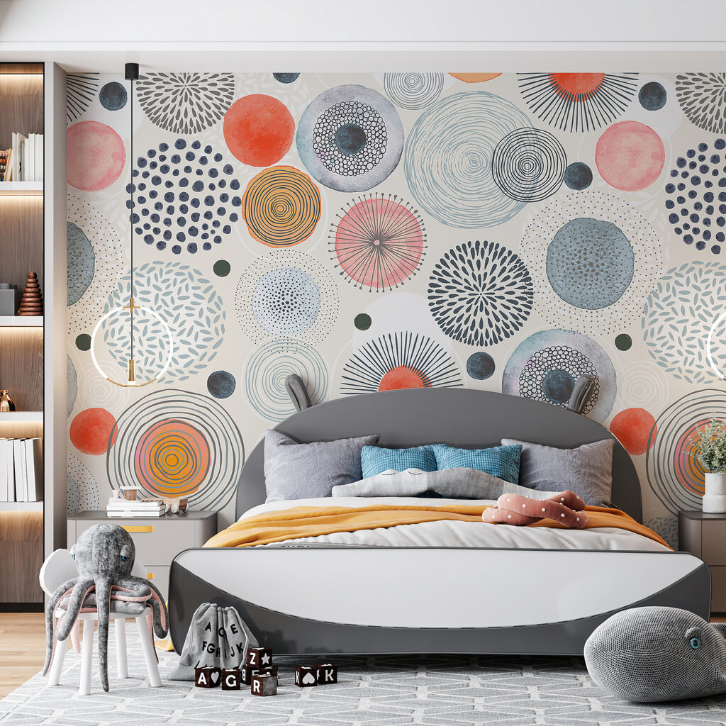 A pattern of colorful circles and dots