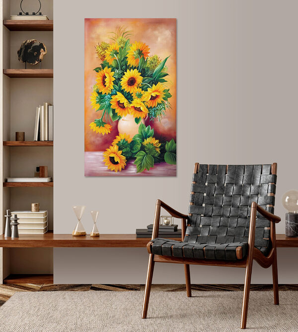 Une peinture de tournesols dans un vase Une peinture de tournesols dans un vase