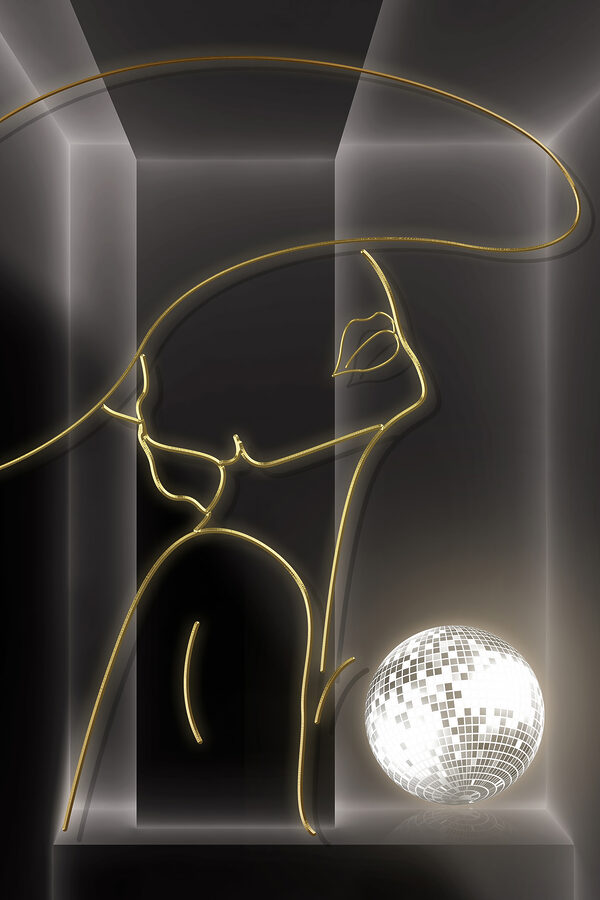 Dessin d'une femme avec une boule disco Dessin d'une femme avec une boule disco