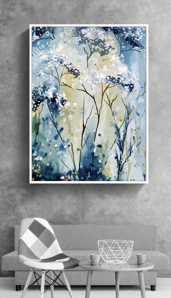A painting of a white and blue plant A painting of a white and blue plant