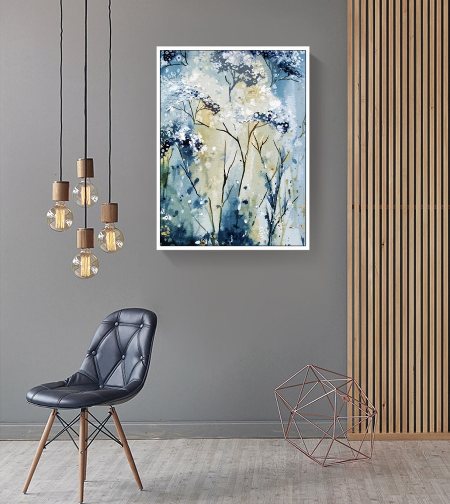 Peinture d'une plante blanche et bleue
