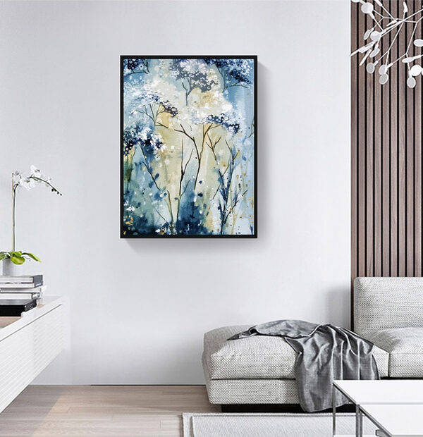 Peinture d'une plante blanche et bleue Peinture d'une plante blanche et bleue