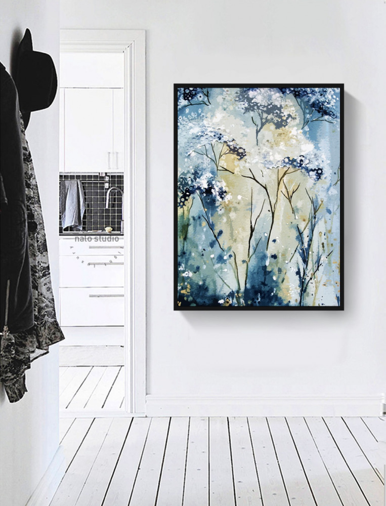 Peinture d'une plante blanche et bleue
