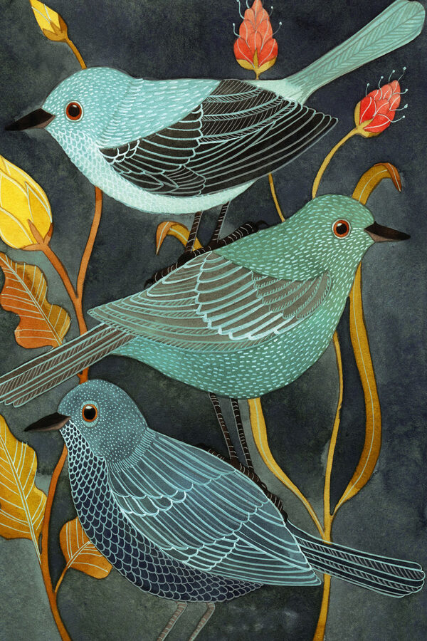 Groupe d'oiseaux sur une plante Groupe d'oiseaux sur une plante