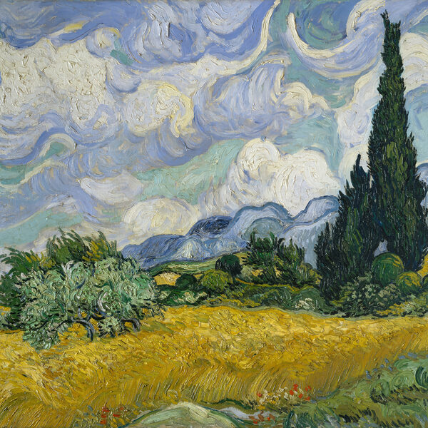 Peinture d'un paysage avec des arbres et des montagnes Peinture d'un paysage avec des arbres et des montagnes