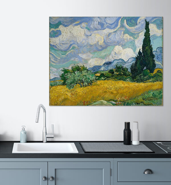 Peinture d'un paysage avec des arbres et des montagnes Peinture d'un paysage avec des arbres et des montagnes