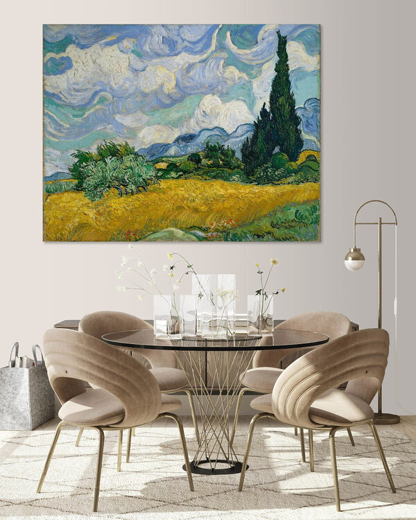 Peinture d'un paysage avec des arbres et des montagnes Peinture d'un paysage avec des arbres et des montagnes