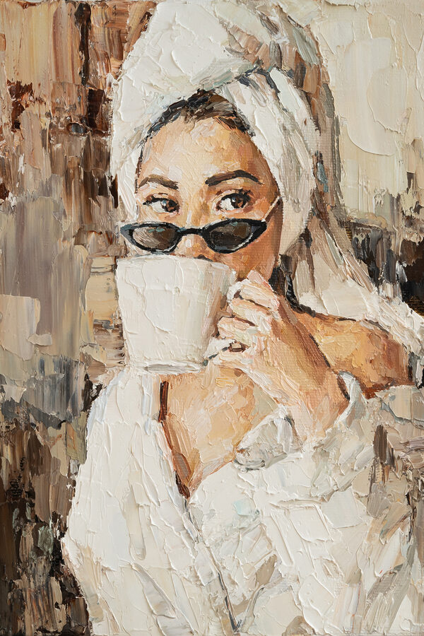 Peinture d'une femme tenant une tasse Peinture d'une femme tenant une tasse