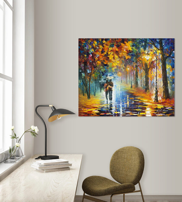 Peinture d'un couple marchant dans un parc avec des arbres et un lampadaire. Peinture d'un couple marchant dans un parc avec des arbres et un lampadaire.