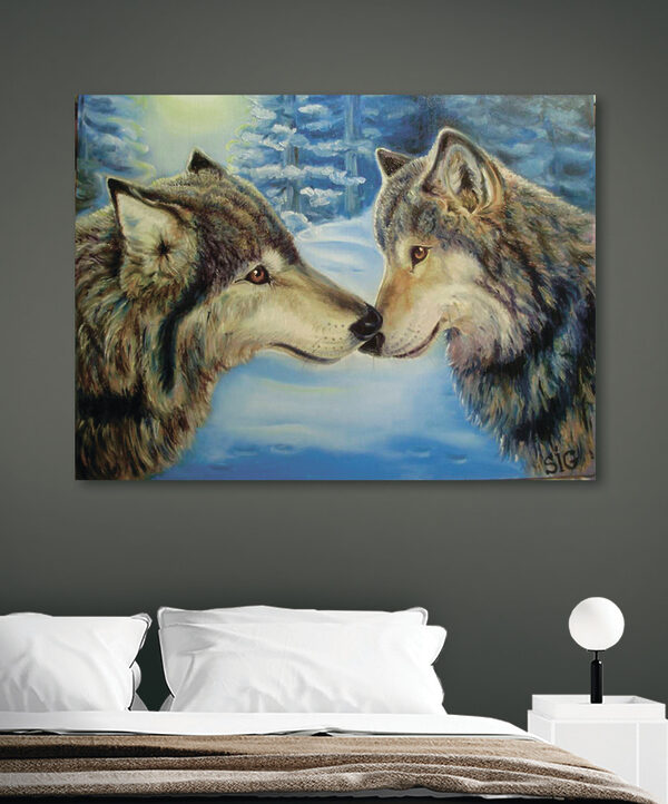 Une peinture de deux loups s'embrassant Une peinture de deux loups s'embrassant