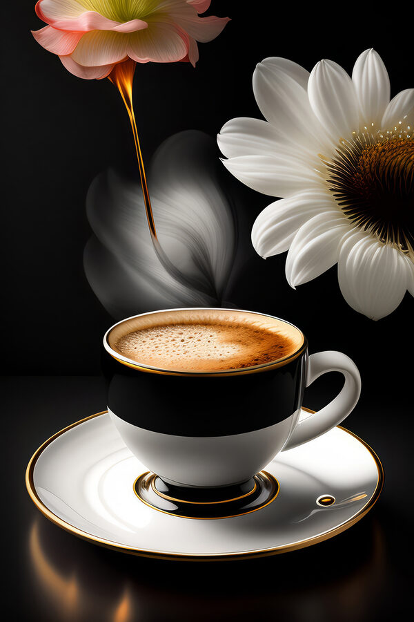 A cup of coffee and a flower A cup of coffee and a flower