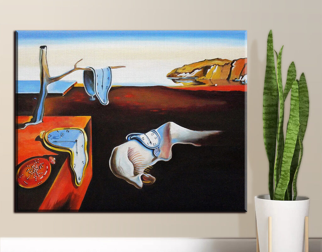 A painting of a cat with a clock on it