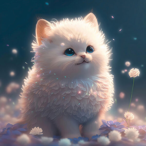 Un chat blanc et pelucheux aux yeux bleus Un chat blanc et pelucheux aux yeux bleus