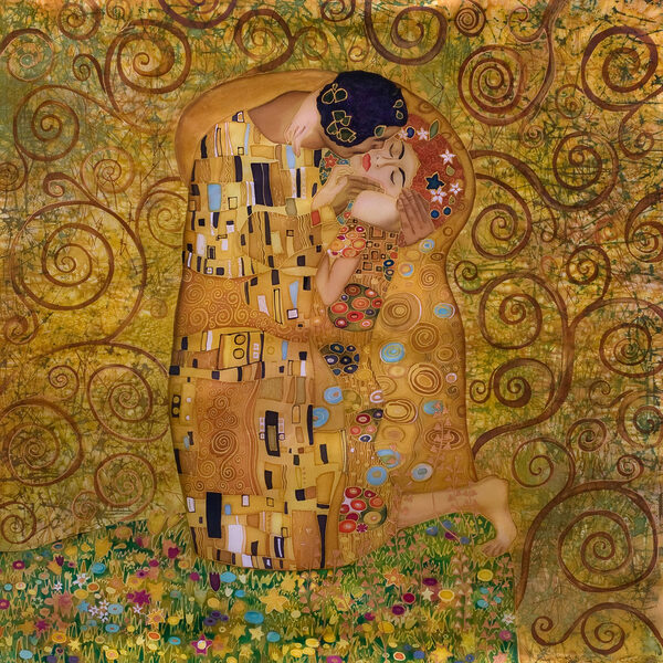Peinture d'un homme et d'une femme s'embrassant Peinture d'un homme et d'une femme s'embrassant