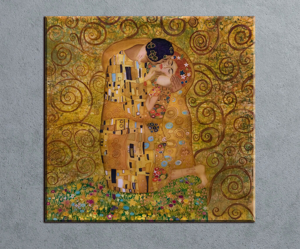 A painting of a man and woman kissing A painting of a man and woman kissing