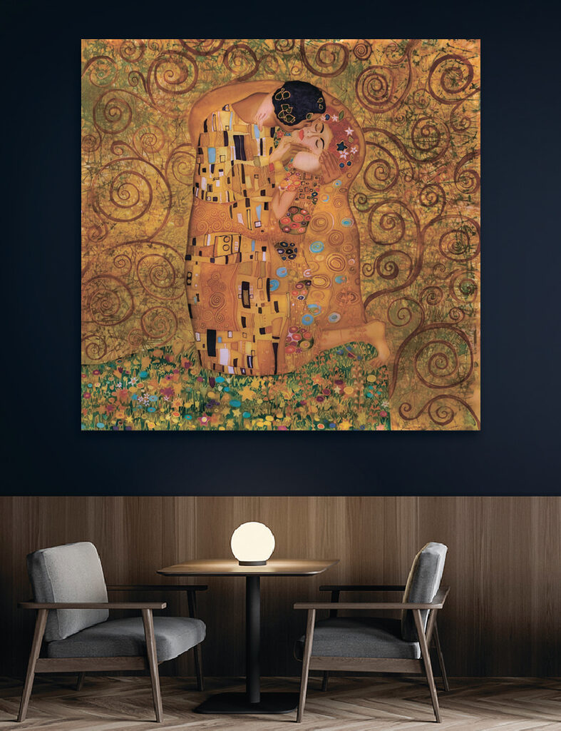 A painting of a man and woman kissing A painting of a man and woman kissing