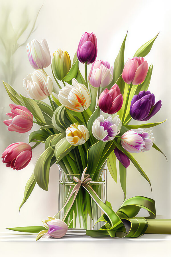 Un bouquet de tulipes dans un vase en verre s31219p 600x900 - Un bouquet de tulipes dans un vase en verre