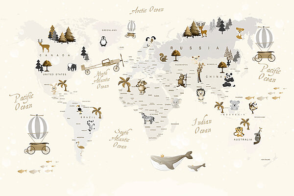 Une carte du monde avec des animaux Une carte du monde avec des animaux
