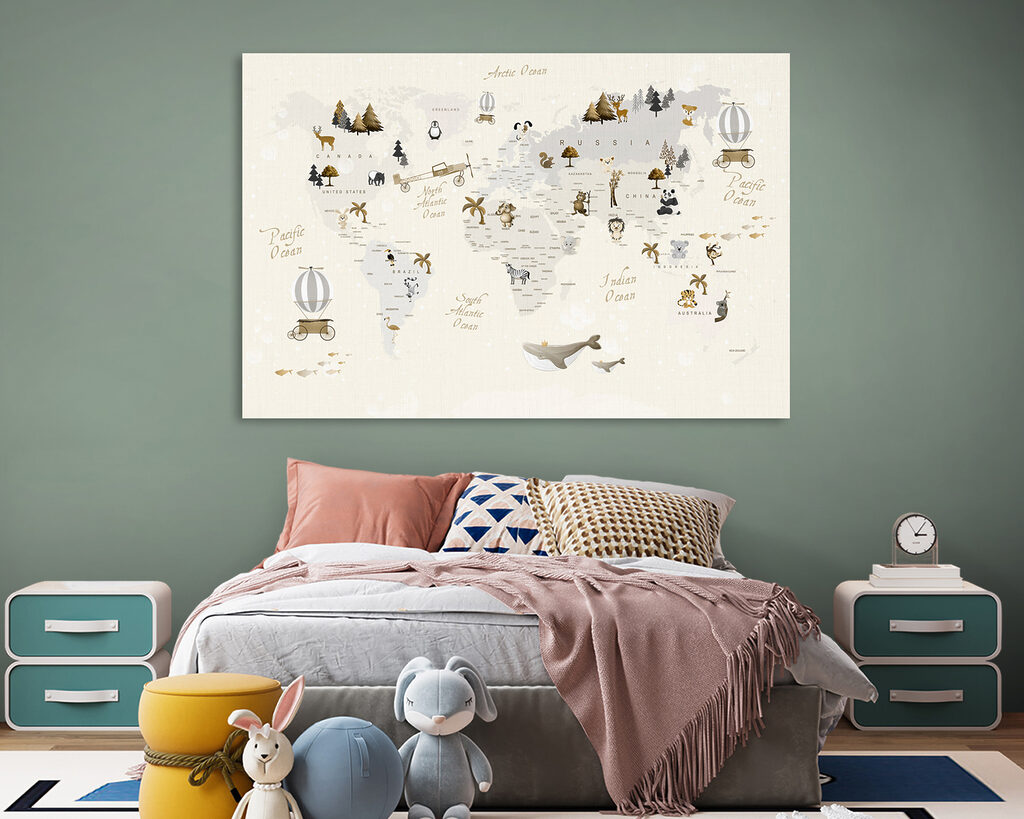 A map of the world with animals