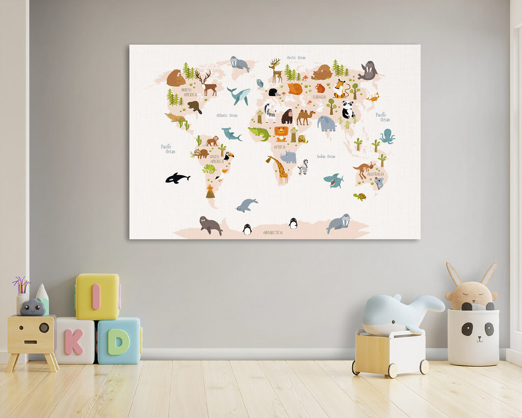 A map of the world with animals A map of the world with animals