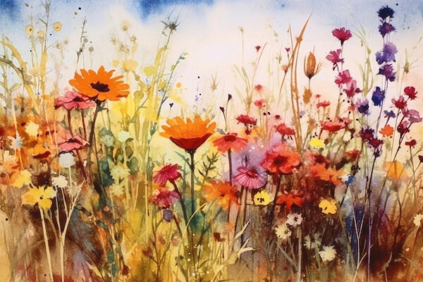 Peinture de fleurs dans un champ Peinture de fleurs dans un champ
