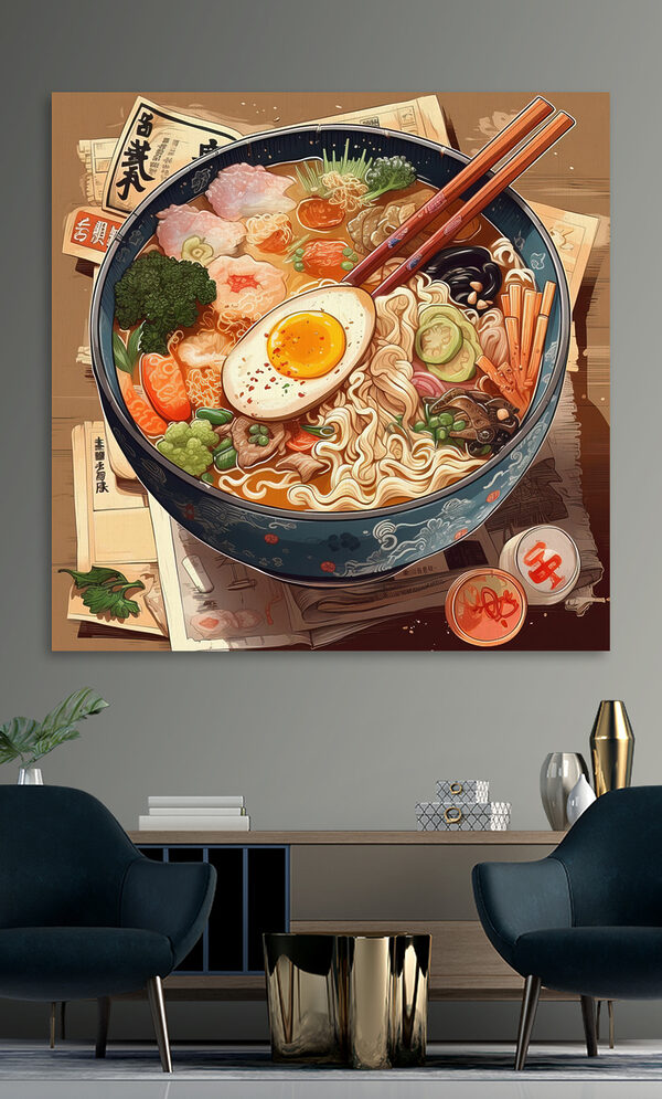 Un bol de ramen avec des baguettes et un œuf Un bol de ramen avec des baguettes et un œuf