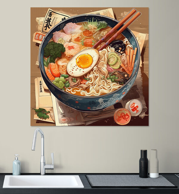 Un bol de ramen avec des baguettes et un œuf Un bol de ramen avec des baguettes et un œuf