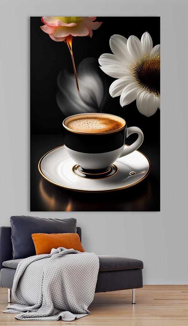 A cup of coffee and a flower A cup of coffee and a flower