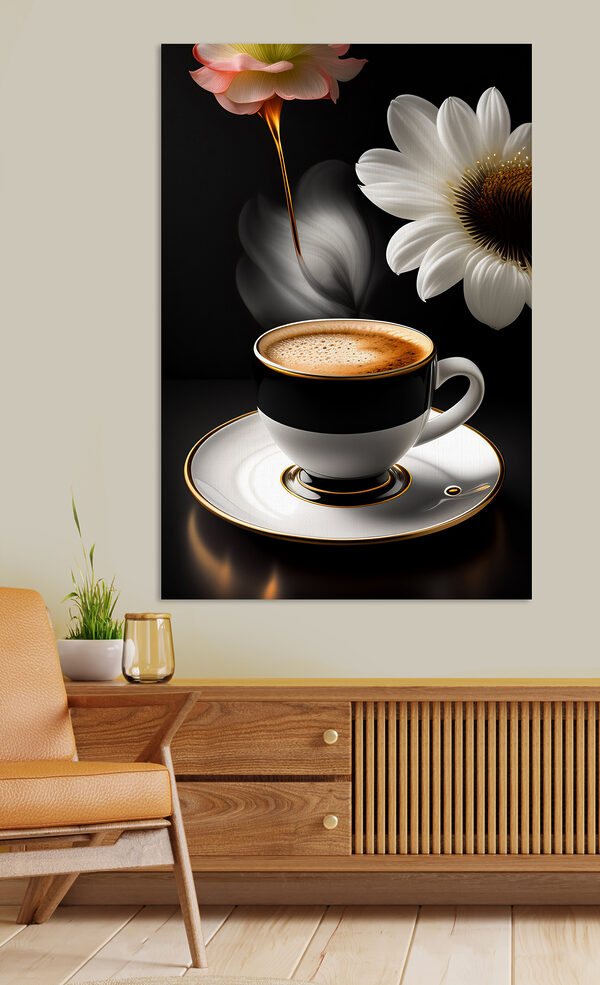 A cup of coffee and a flower A cup of coffee and a flower