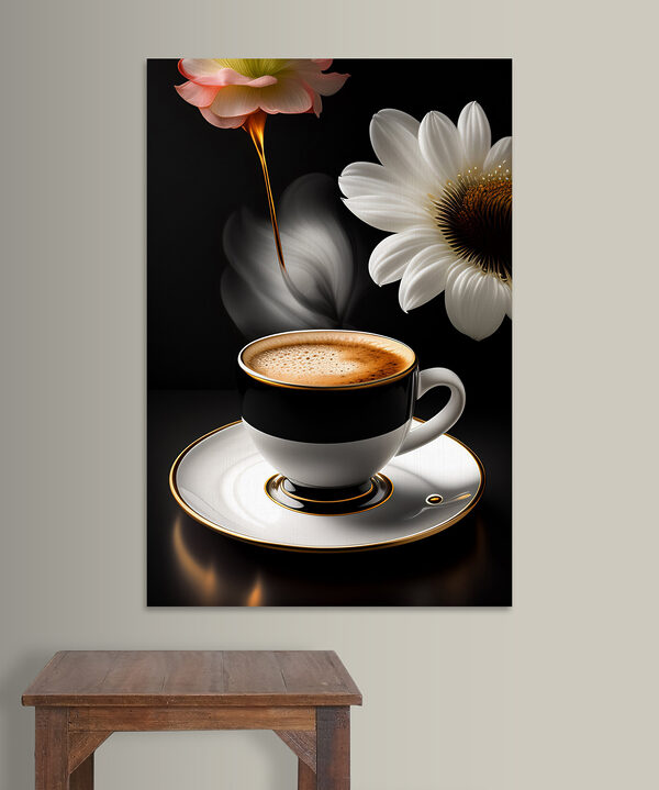 A cup of coffee and a flower A cup of coffee and a flower