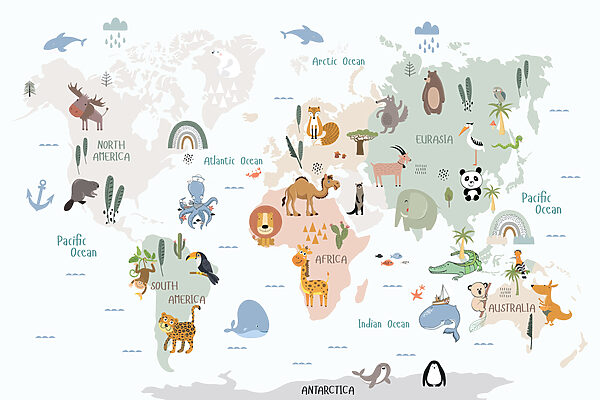 Une carte du monde avec des animaux Une carte du monde avec des animaux